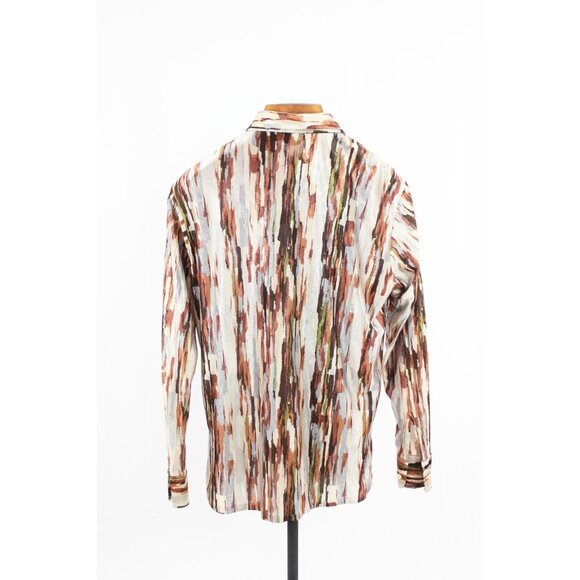 Vintage PAOLO CONTI Brown Grey Graphic Satin Jersey Button Down Shirt, Size L - Picture 2 of 12